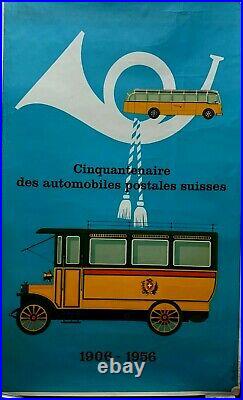 AFFICHE Litho ORIGINALE Cinquantenaire des Automobiles Postales SUISSE de 1956