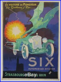 AFFICHE ORIGINALE 1923 AUTO AVION MICHEL SIX STRASBOURG ICARE car poster
