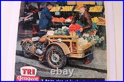 AFFICHE ORIGINALE 1954 TRI PEUGEOT TRIPORTEUR utilitaire fruits et légumes
