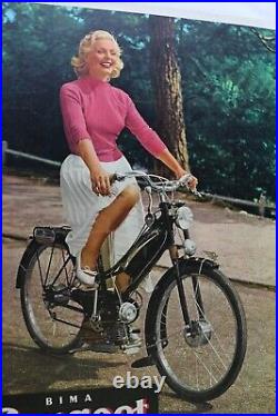 AFFICHE ORIGINALE 1956 PEUGEOT BIMA cyclo 2 roues Mobylette mob solex 103 104