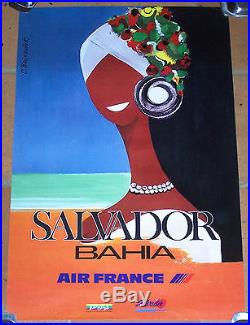 AFFICHE ORIGINALE AIR FRANCE AVION AVIATION SALVADOR BAHIA BRUNSWICK