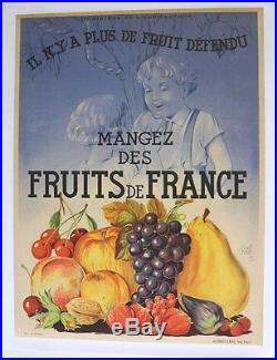 AFFICHE ORIGINALE ANCIENNE FRUITS de FRANCE 1934 ministère agriculture litho