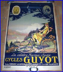 AFFICHE ORIGINALE ART DECO CYCLES SUISSE GUYOT CIRCA 1930