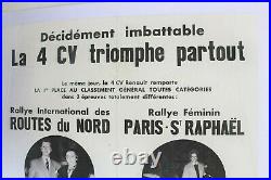 AFFICHE ORIGINALE AUTOMOBILE GARAGE RENAULT 4 CV RALLYE Féminin ST RAPHAEL NORD