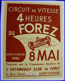 AFFICHE ORIGINALE CIRCUIT AUTOMOBILE gd prix FOREZ SAINT-ETIENNE 8 MAI 1955