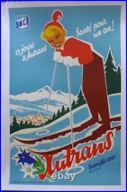 AFFICHE ORIGINALE ENTOILEE SKI a AUTRANS par GORDE en 1956