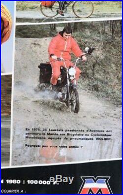 AFFICHE ORIGINALE MOTOBECANE MOBYLETTE RAID photo ILFORD WOLBER 1980 cyclo vélo