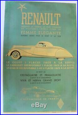 AFFICHE ORIGINALE RENAULT coupé cabrio CELTA PRIMA VIVA NERVA GD SPORT 1934-39
