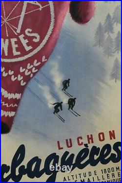 AFFICHE ORIGINALE de Roland HUGON LUCHON SUPERBAGNERES 1937