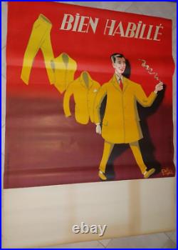AFFICHE ORIGINALE pliée BIEN HABILLE années 1950 ROBY'S (Robert Wolff) TTB