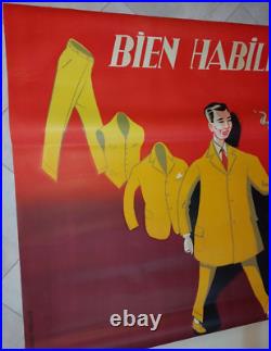 AFFICHE ORIGINALE pliée BIEN HABILLE années 1950 ROBY'S (Robert Wolff) TTB