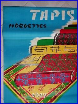 AFFICHE ORIGINALE pliée TAPIS et Moquettes Années 1950 113x155 -TTB