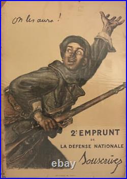AFFICHE ¨On les aura 2eme emprunt de la défense nationale 1916 WW1 ORIGINAL