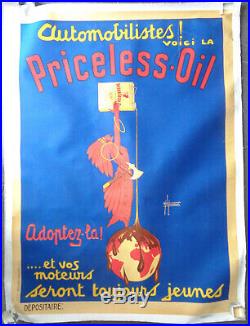 AFFICHE PUBLICITAIRE ANCIENNE AUTOMOBILIA Priceless Oil Huile Indien Laurencin