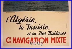 AFFICHE TOURISME PAQUEBOT CNM KAIROUAN ALGERIE TUNISIE BALEARES Pieds-Noirs CGT