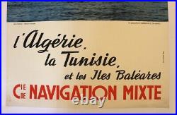 AFFICHE TOURISME PAQUEBOT CNM KAIROUAN ALGERIE TUNISIE BALEARES Pieds-Noirs CGT