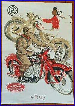 AFFICHE VINTAGE ORIGINALE / MOTO JAWA 250 / Tchécoslovaquie Moto ancienne (#2)