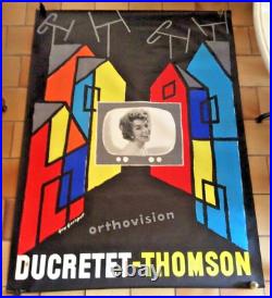 AFFICHE ancienne PUB Ducretet-Thomson Orthovision Vers 1960