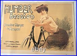 AFFICHE litho vélo CYCLES HUMBER BEESTON signée MISTI 1895 98x137cm