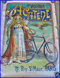 AFFICHE lithographique originale c 1900 CYCLES ACATENE par Lucien BAYLAC