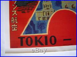 AFFICHE original litho entoilée AIR FRANCE / TOKIO PARIS / JAPON / VILLEMOT