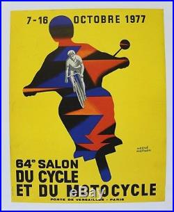 AFFICHE originale 64e SALON CYCLE & MOTO PARIS OCT 1977 Hervé MORVAN