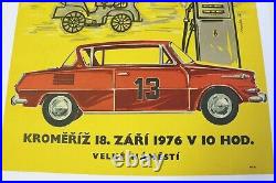 AFFICHE originale GARAGE SKODA Ceská republika Economy Run 1976 pompe essence
