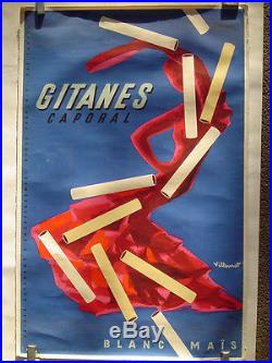 AFFICHE originale (entoilée) TABACS CIGARETTE GITANES / VILLEMOT 1960