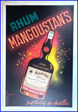 AFFICHE originale litho RHUM MANGOUSTAN'S ANTILLES par FALCUCCI entoilée