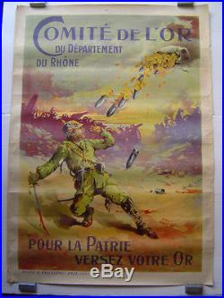 AFFICHE originale lithographie COMITE DE L' OR RHONE / BARBIER 1914 1918