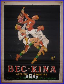 AFFICHE publicitaire BEC KINA par MICH rugby Aperitif des sportifs circa 1920