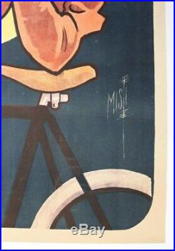 AFFICHE vélo AMERICAN CRESCENT CYCLE sign MISTI litho stars & stripes LUNE 1898