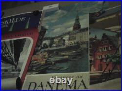 AFFICHES Anciennes-Lot de 4-Hollande Finlande et 2Danemark 62x100cm. Moyen Etat