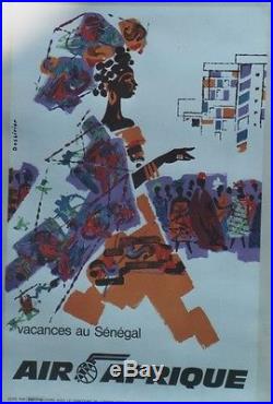 AIR AFRIQUE SENEGAL Affiche originale entoilée années 60 DESSIRIER 68x105cm