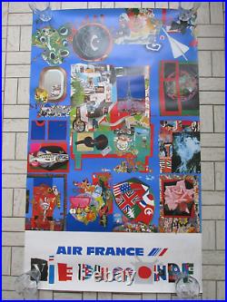 AIR FRANCE VIE DU MONDE ROGER BEZOMBES DECHAUX AFFICHE PUBLICITAIRE 100x60 1980s