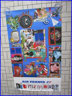 AIR FRANCE VIE DU MONDE ROGER BEZOMBES DECHAUX AFFICHE PUBLICITAIRE 100x60 1980s