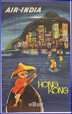 AIR-INDIA (HONG KONG) Affiche Indienne originale entoilée années 50