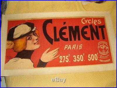 ANCIENNE AFFICHE CYCLE CLEMENT 1900 signée PAOLO HENRI publicitaire femme cycles