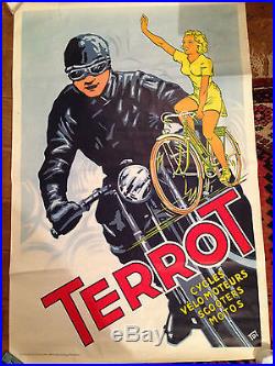 ANCIENNE AFFICHE TERROT CYCLES VELOMOTEUR SCOOTERS MOTOS VICTOR DUMAY NO COPY