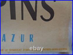 ANTIBES-JUAN LES PINS Côte d'Azur AFFICHE ANCIENNE ROLAND HUGON Vintage poster