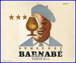 ARMAGNAC BARNABE Carton original par SAVIGNAC de 1945 Litho 24x20cm