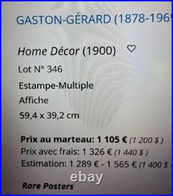 ART NOUVEAU grande LITHOGRAPHIE originale TOILEE guêpes Home Décor G. GERARD
