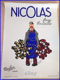 AffIche ancienne NICOLAS Fines bouteilles DRANSY Nectar Livreur Vin Rouge Blanc