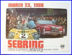 Affiche 12 Heures Circuit Sebring 23 Mars 1968 Ford Gt 40 Porsche 907 Automobile