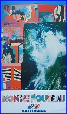 Affiche Air France Monde Nouveau Roger Bezombes, Mourlot Paris, 1981, 100x60 cm