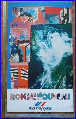 Affiche Air France Monde Nouveau Roger Bezombes, Mourlot Paris, 1981, 100x60 cm