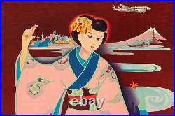 Affiche Air France Originale Tabuchi Paris Tokyo Kimono Crevette 1952
