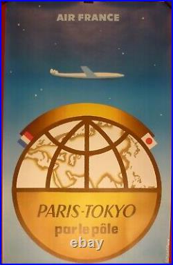 Affiche Air France ancienne originale Paris Tokyo Excoffon 1958