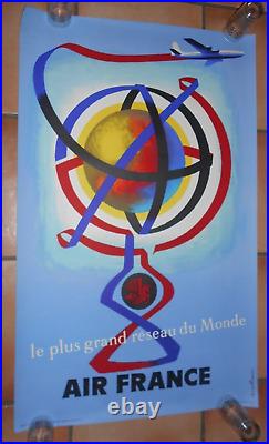 Affiche Air France, ancienne originale, le plus grand reseau du monde, nathan