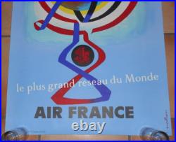 Affiche Air France, ancienne originale, le plus grand reseau du monde, nathan